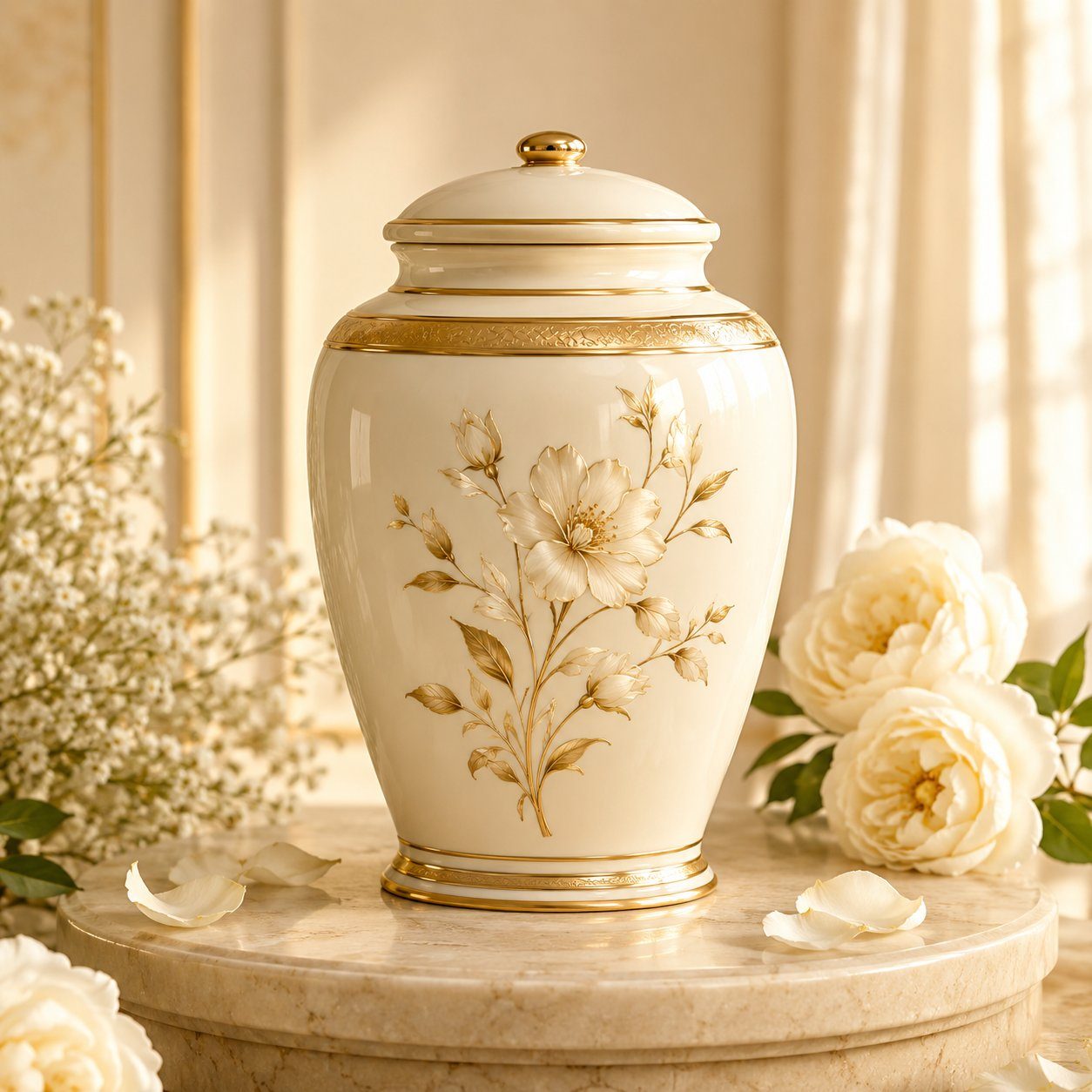 Urna cineraria in ceramica avorio e oro – Napoli